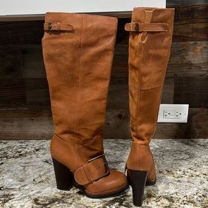 Nine West Vintage America Tall Leather Large Buckle Detail Boots Sz 6.5